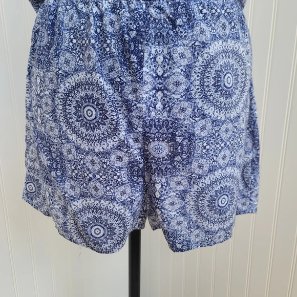 Pink Rose Juniors Ruffle Strappy Romper Pink Blue White Florals Rayon Sz L - Picture 5 of 12